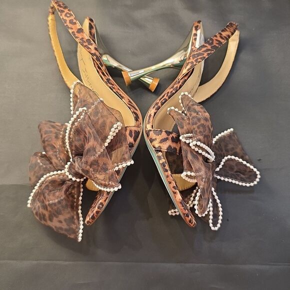 BRAND NEW  BLUE BY  BETSEY JOHNSON FAWN LEOPARD PEARL BOW HIGH HEEL SANDAL - Picture 8 of 16